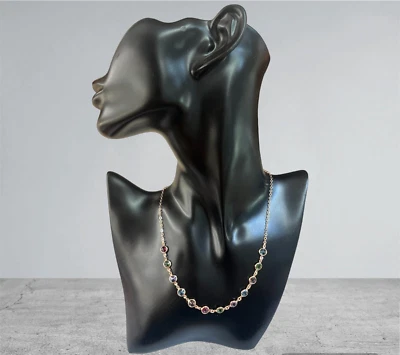 collana argento 925 anallergico rose'  punti luce zirconi colorati rotondi - Immagine 1 di 3