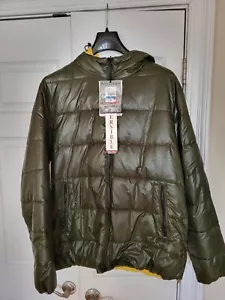 NWT Point Zero Men’s Puffer Full Zip Coat Reversible Olive/Yellow size XL - Picture 1 of 4