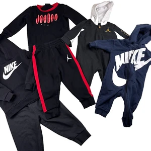 Lot Of 4 Nike Air Jordan Bodysuit Tracksuit Boys Black Navy Lined Logo Hooded - Picture 1 of 12