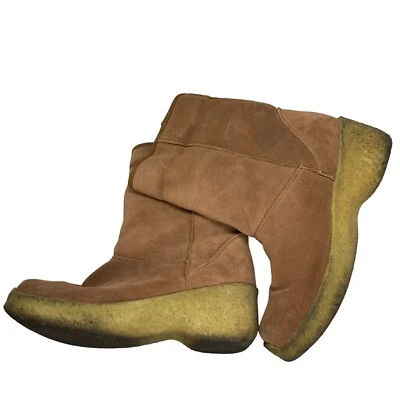 Yellow Box Y2K Boot Brown Moose Leather Faux Fur Lining Crepe Women's Size 10 - Image 1 of 4