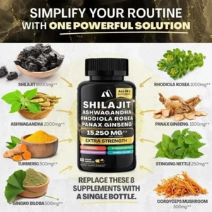 Shilajit Pure Himalayan 9000MG Energy Booster Ashwagandha 2000MG 60 Cápsulas - Imagen 1 de 8