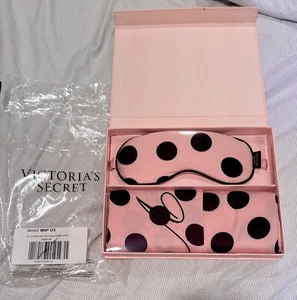Victoria's Secret Pink black Polka Dot Sleep mask satin pillowcase gift Set new - Picture 1 of 5