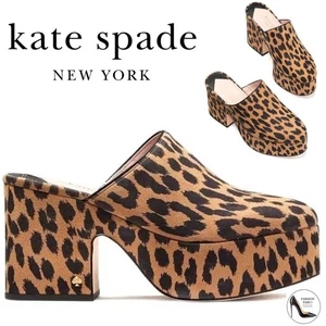 KATE SPADE Amelia Leopard Print Suede Platform Clogs Block Heel Mules Shoes 7.5 - Picture 1 of 12