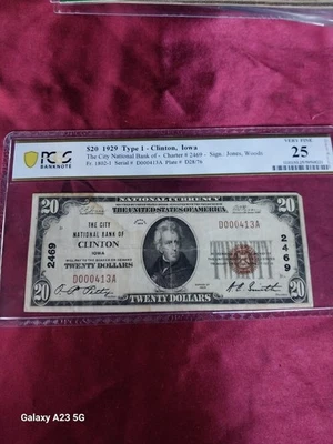1929 Twenty Dollar Bill First National Bank Clinton IA Low # VERY RARE - Image 1 of 4