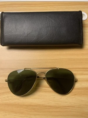 Vintage Aviator Shooting Sun Glasses With Case (Unbranded) Gold Frame/Black Lens - Image 1 of 4