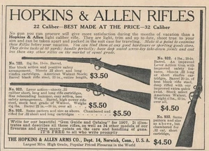 Magazine Ad - 1907 - Hopkins & Allen Arms Co., Norwich, CT - 3 models shown - Picture 1 of 1
