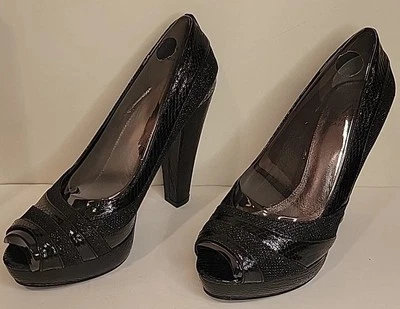 NIB Adrianna Papell Glenda Platform High Heels 8.5 81/2 Black Open Toe Sparkly  - Image 1 of 4