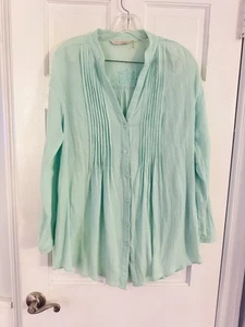 Soft Surroundings Embroidered Tunic Size Medium Mint Boho Beach Cotton Gauze - Picture 1 of 9