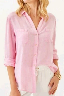 Lilly Pulitzer вид на море льняная рубашка на пуговицах в розовый размер XXS - Изображение 1 из 4