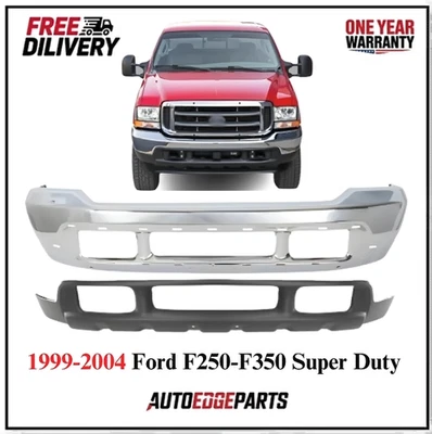 Front Bumper Chrome + Lower Valance For 1999-2004 Ford F-250F-350 / Excursion - Imagem 1 de 4