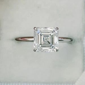Solitär-Ehering 2 kt Asscher-Schliff E-F echter Moissanit 14 kt Weißgold plattiert - Bild 1 von 7