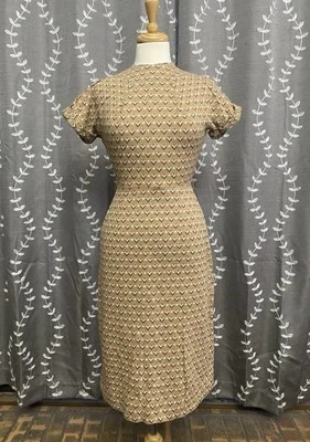 Vestido justo vintage anos 60 Osgood Juniors com zíper nas costas design geométrico feminino tamanho 7 - Imagem 1 de 4