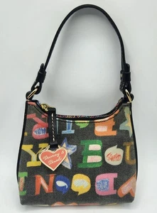 Vtg Dooney & Bourke Multicolor Signature Coated Canvas Graffiti Bitsy Bag Y2K - Picture 1 of 15
