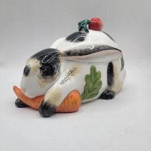 Fitz And Floyd Essentials Spotted Rabbit Cookie Jar With Lid - Picture 1 of 9