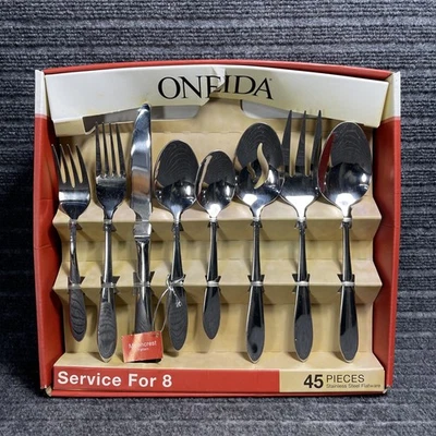 Juego de cubiertos Oneida Mooncrest 45 piezas plata acero inoxidable servicio para 8 Foto 1 de 4