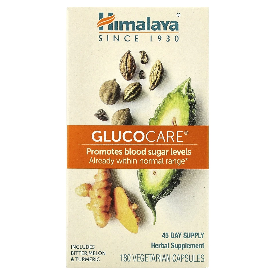 Himalaya GlucoCare 180 cápsulas vegetarianas sin lácteos, sin gluten, calidad GMP Foto 1 de 3