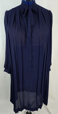 Vintage Monica Richards of California blue Sheer Chiffon Pleated shift dress 12 - Image 1 of 4