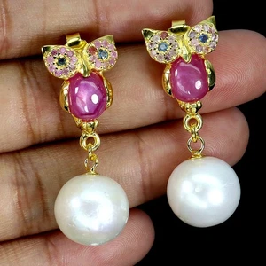 925 Sterling Silver Earrings Oval Ruby 8x6mm Sapphire Pearl Owl Gemstone Jewelry - Picture 1 of 13