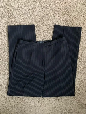 Tahari ASL talla 8 negro a rayas pierna recta frente plano pantalones de vestir cintura alta Foto 1 de 3