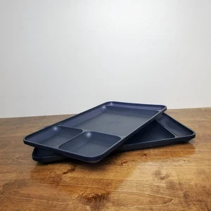 Tupperware Divided Tray Set Lunch Camping Dinner Plate Navy Blue #1535 - Picture 1 of 6