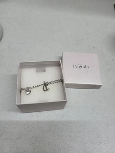 925 Silver - ITALY PAGODA Curb Chain 8" Starter Charm Bracelet - 9g - Picture 1 of 9