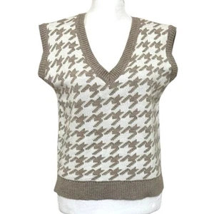 Jessica Simpson braun weiß Hahnentritt Pullover Weste Damen Gr. M Preppy Schule - Bild 1 von 7