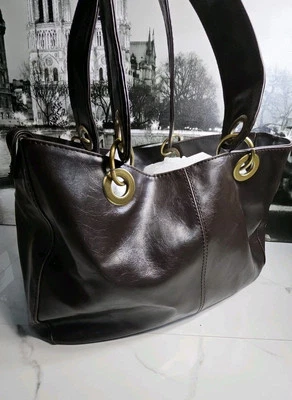 Aldo Brown Faux Leather Large Tote Double Handle Shoulder Bag 15x10c5.5" - Image 1 of 4