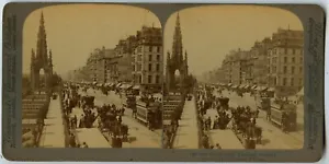 Prince st. Edinburgh Scotland , Tramway Vintage Photo Stereoview 1896 - Picture 1 of 2