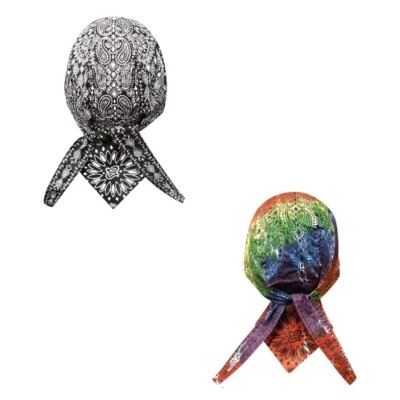 Lot Set of 2 Tie Dye and Black Paisley Head Wrap Sweatband Durag Bandanna Biker — 第 1/3 张图片