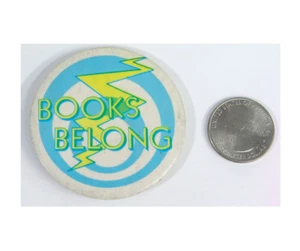 1970s Book Banning 'Books Belong' Hypnotic Graphic Pinback Button Novel Lover  - Picture 1 of 2
