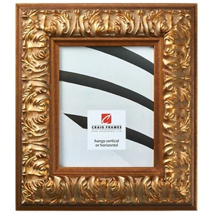 Craig Frames 3" Wide Distressed Ornate Gold Wall Picture Frames w/ Leaf Detail - Picture 1 of 8