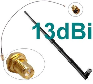 13dBi Antenne + Adapter Kabel RP-SMA u-FL Wlan WiFi Speedport Fritz!Box Pigtail - Bild 1 von 1