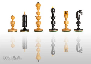 Biedermeier Luxury Chess Pieces - 4.4" King - Genuine Ebony & Antiqued Boxwood - Picture 1 of 11