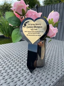 Memorial Plaque, Personalised Heart Memorial Grave Garden Marker Plaque Gold - Picture 1 of 13