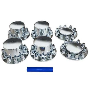 Front & Rear Chrome Hub Cover Semi Truck Wheel Kit Axle Cover Combo Kit 33mm Lug - Picture 1 of 5