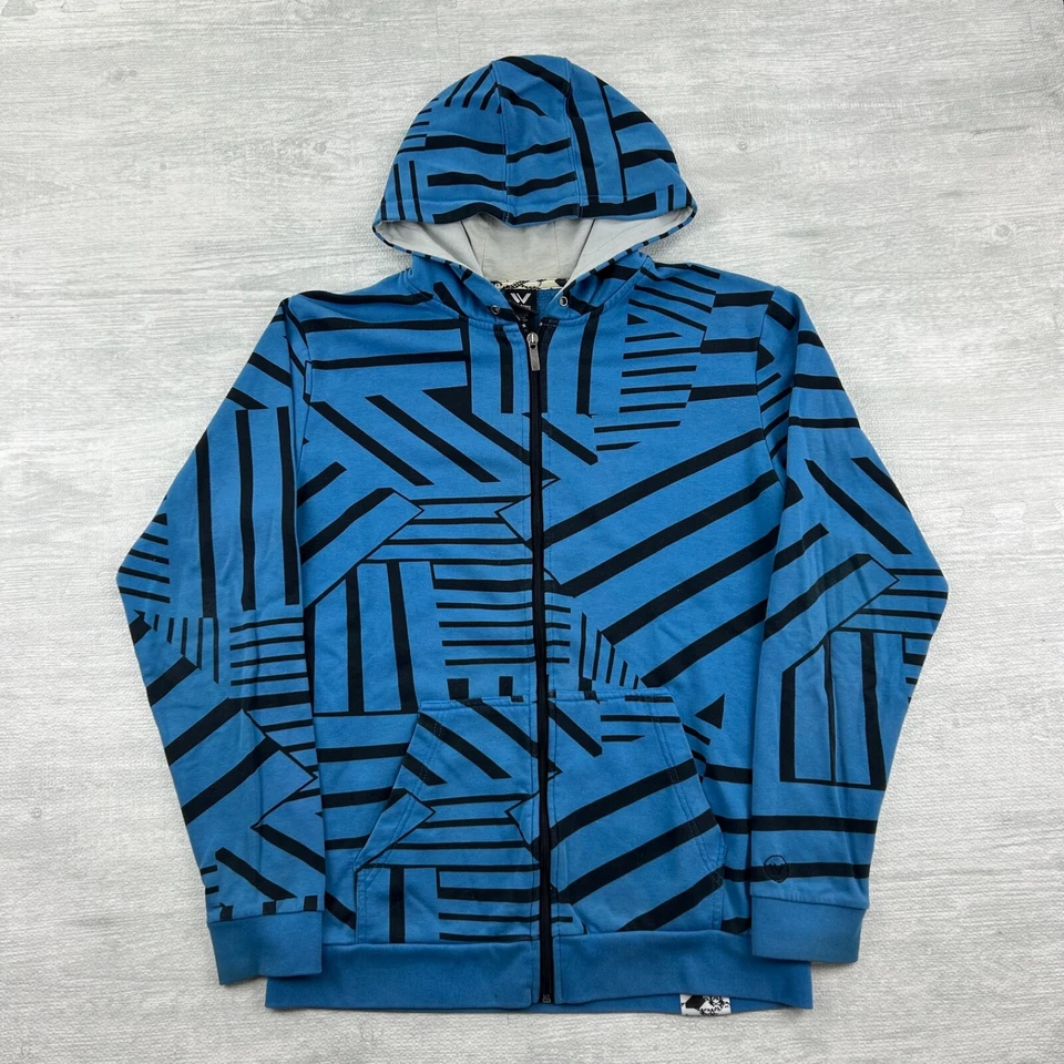 Sudadera De Colección Y2K Shaun Blanca Talla XL Azul Cremallera Completa Geométrica Sudadera con Capucha Foto 1 de 4