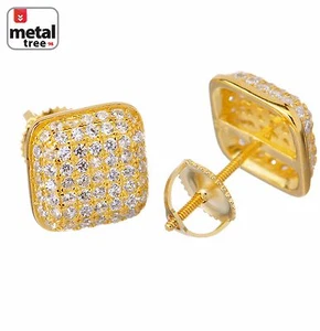 Pendientes de tachuelas traseras a tornillo para hombre helados hip hop micro pave plata 925 cúpula cz 417 - Imagen 1 de 12