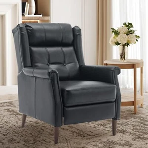 Pushback Faux Leather Recliner Chair Button Tufted Armchair - Picture 1 of 27