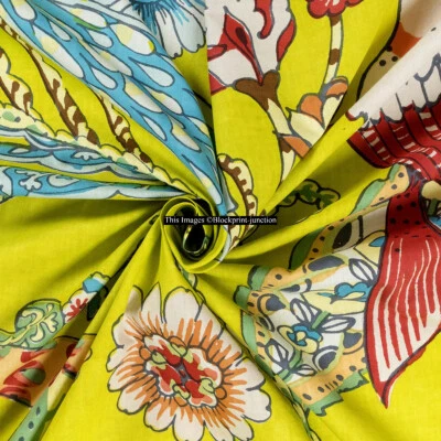 20 Yard Indian Handmade Cotton Bird Printed Crafts Sewing Fabric Cloth - Image 1 of 4