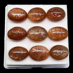 125 Cts/9 Pcs Natural Orange Sunstone Untreated Oval Cabochon Glossy Gemstones - Picture 1 of 12