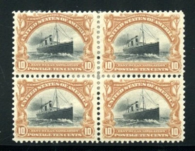 UNITED STATES  SCOTT #299 10c PAN AMERICAN EXPOSITION BLOCK HINGED WITH REMNANTS - Image 1 of 2