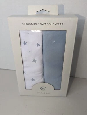 Envoltório de swaddle ajustável Ely's & Co. 0-3 meses 7-14 libras. Estrelas azuis e brancas - Imagem 1 de 2