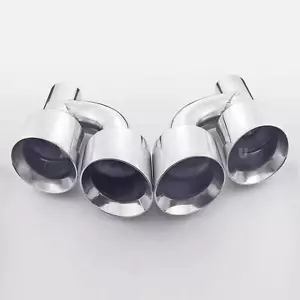 Pair QUAD 4" Out 2.25" In Dual Wall Angle Cut Offset 304 Stainless Exhaust Tips - Picture 1 of 9