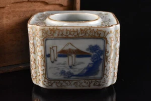 F2156: Japanese Old Imari-ware Blue&White Gold paint Landscape INCENSE BURNER - Picture 1 of 8