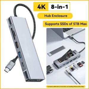 M.2 NVME SATA SSD USB-C HUB Enclosure Adapter USB3.2 PD100W 10Gbps 4K HDMI SD/TF - Picture 1 of 30