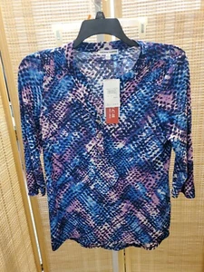 Hudson Harper Damen Bluse Größe S Rosa Blau Lila Stretch Rollriegelärmel   - Bild 1 von 11