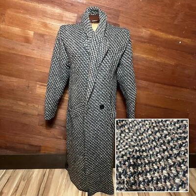 Abrigo de lana de tweed académico vintage años 80 tejido a cuadros trinchera Dani Colby talla XL Foto 1 de 4