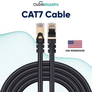 CAT7 Black Ethernet Cable LAN Copper Patch Cord Shielded Wire Gaming 6-200FT Lot - Afbeelding 1 van 6