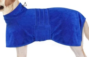 NEW Adjustable Dog Bath Drying Towel Robe Royal Blue Size Medium - Picture 1 of 1