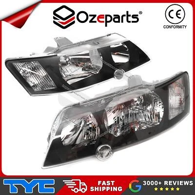 Pair LH+RH Head Light Head Lamp Black Fits Holden VY Commodore SS SV8 2002~2004 - Image 1 of 4